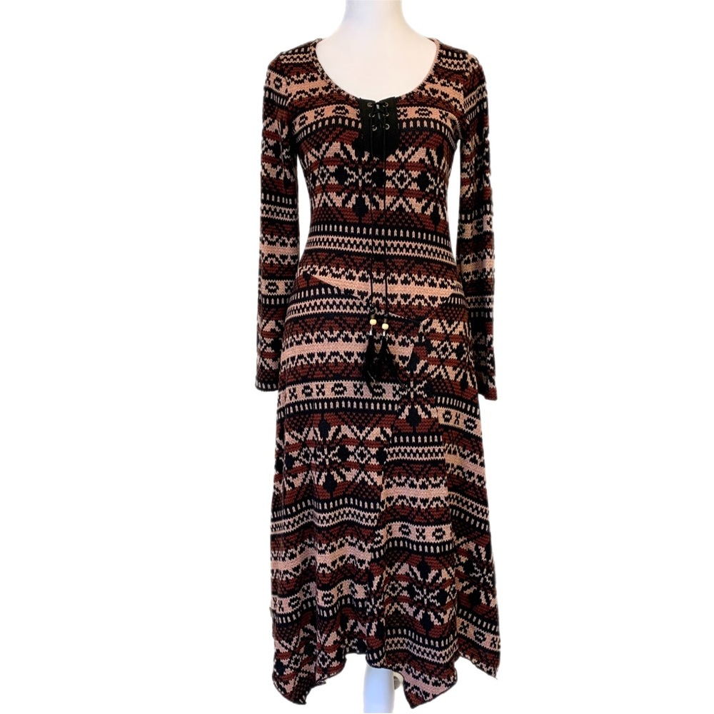 NWT My Beloved Long Sleeve Hanker chief Hem Feather Tassel Sweater Dress size S - Picture 1 of 14